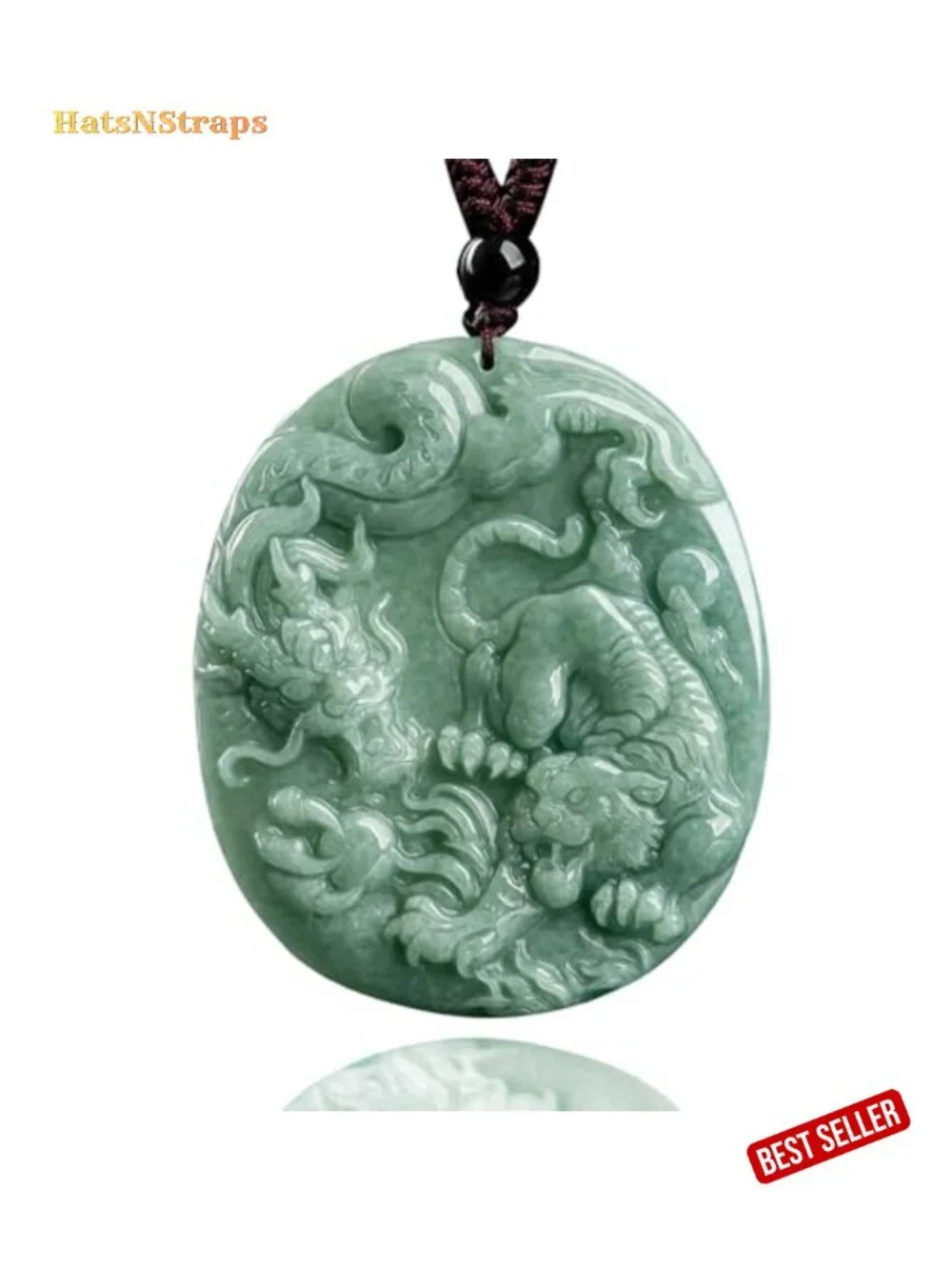 Natural Jade Hand-Carved Dragon Tiger Pendant Necklace Men Women Gift